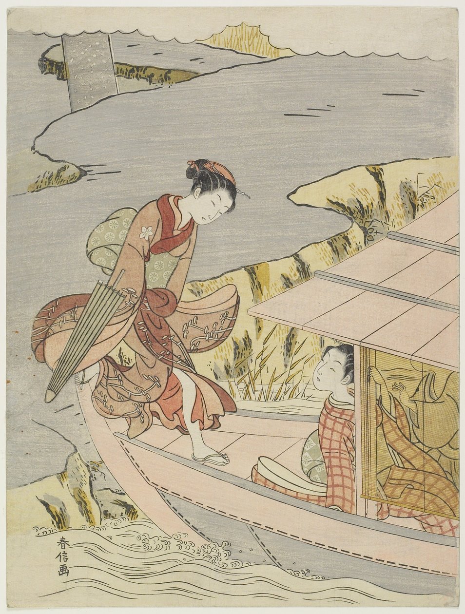 Mulher, embarcar, bote, c. 1767 de Suzuki Harunobu