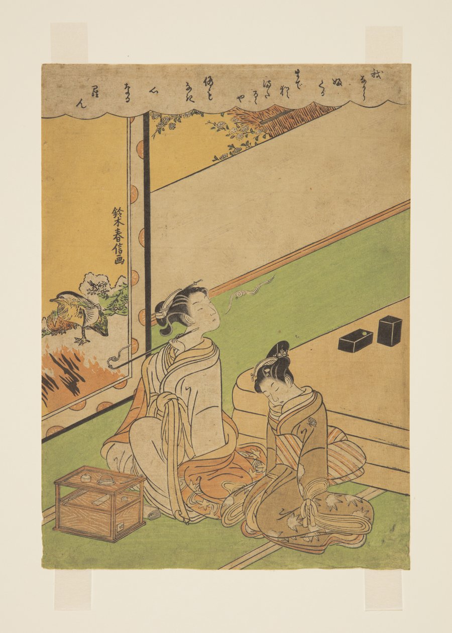 Cachimbo Fumador Mulher (impressão em bloco de madeira a cores) de Suzuki Harunobu