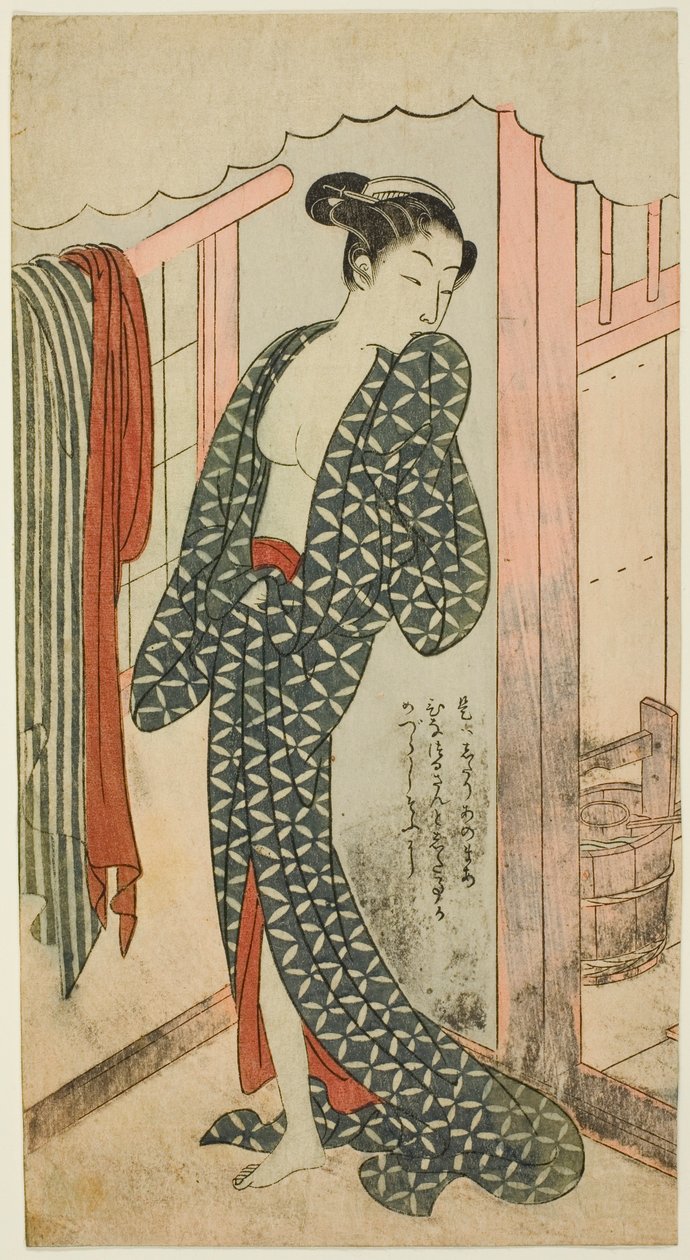 Mulher em uma casa de banho de Suzuki Harunobu