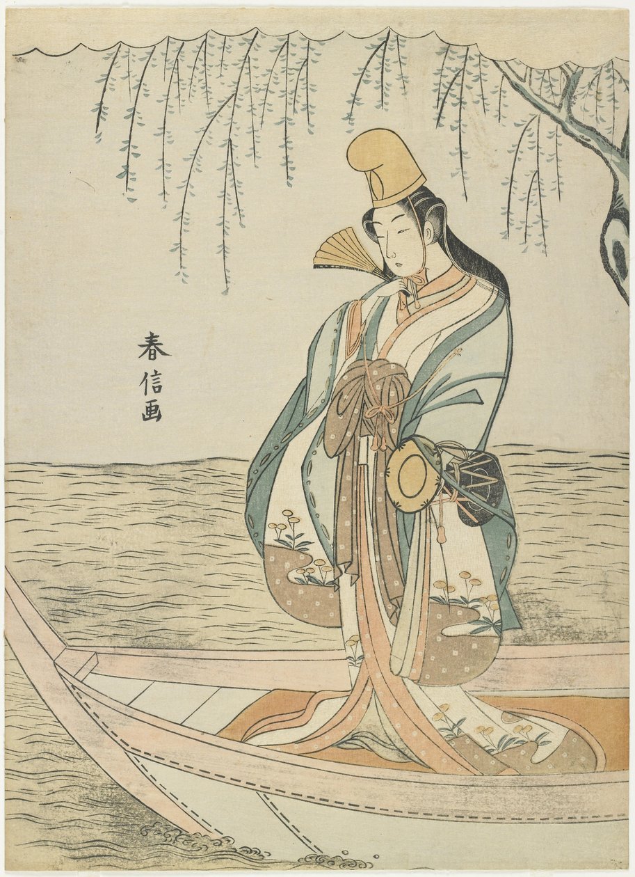 Mulher em um barco de asazuma com o disfarce de shirabyo_shi, c. 1767 de Suzuki Harunobu