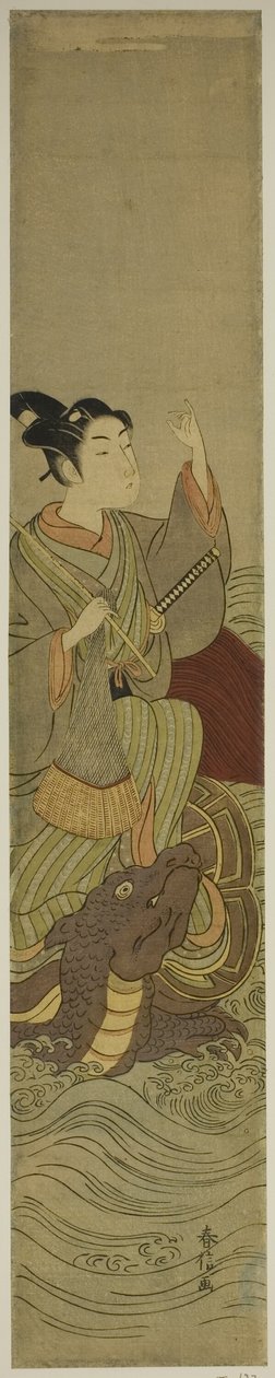 Jovem montando uma tartaruga gigante (paródia de Urashima Taro) de Suzuki Harunobu
