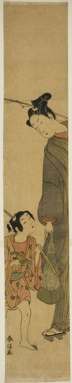 Jovem e menino voltando da pesca de Suzuki Harunobu