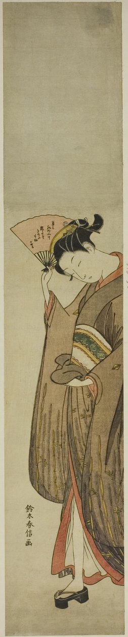 Jovem segurando um ventilador de Suzuki Harunobu