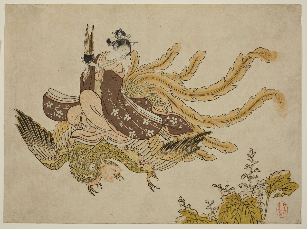 Jovem Mulher a Montar uma Fênix de Suzuki Harunobu
