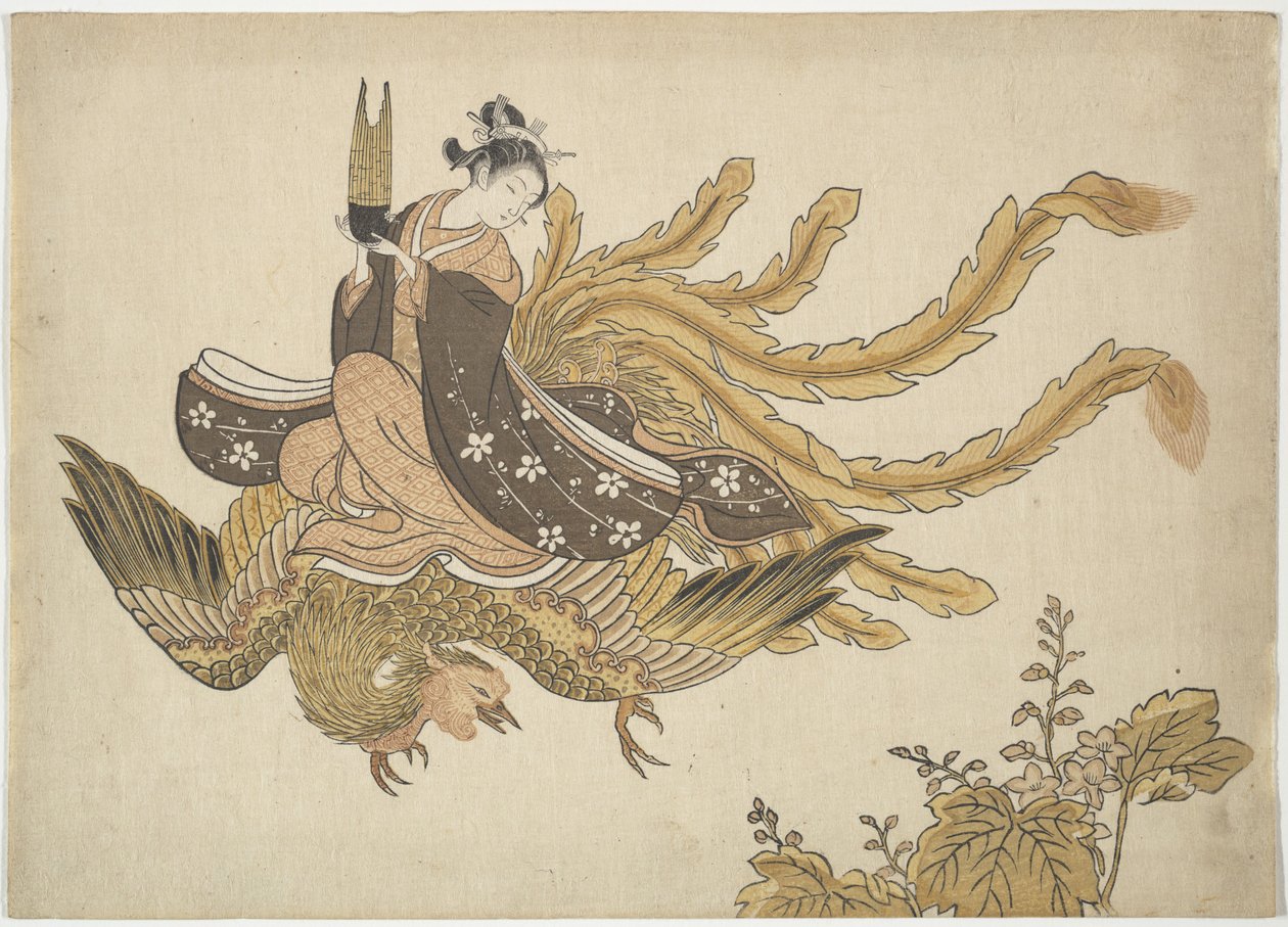 Jovem mulher montada num fénix de Suzuki Harunobu