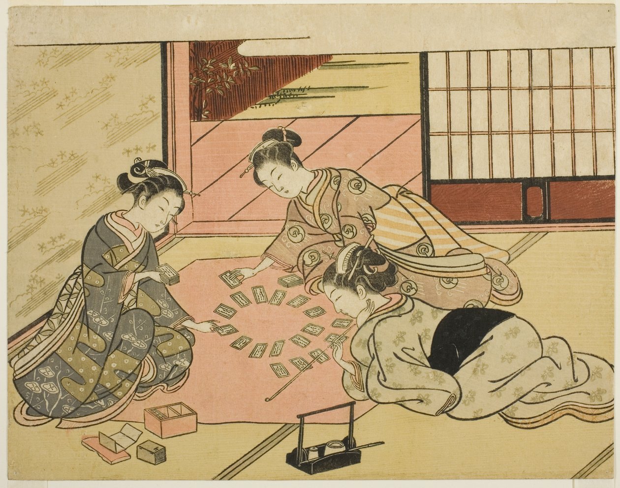 Moças Jogando Cartas de Poema de Suzuki Harunobu
