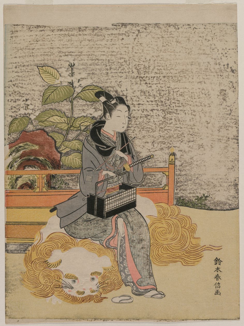 Juventude representando Monju, deus da sabedoria em um leão, c. 1767 de Suzuki Harunobu
