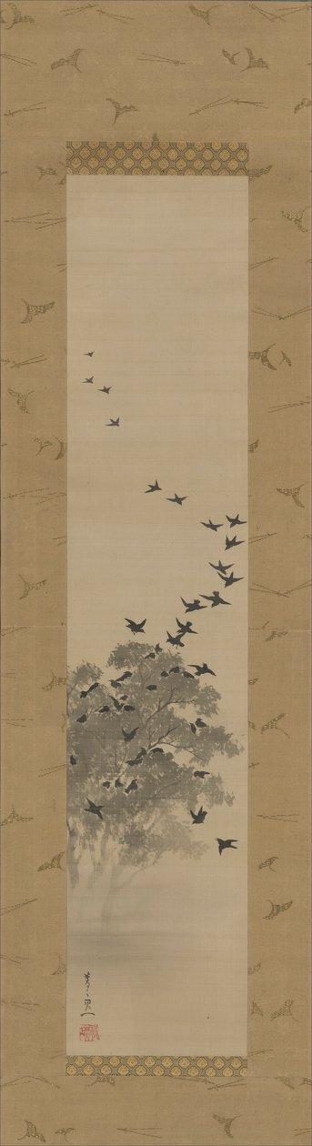 Pássaros negros de Suzuki Kiitsu