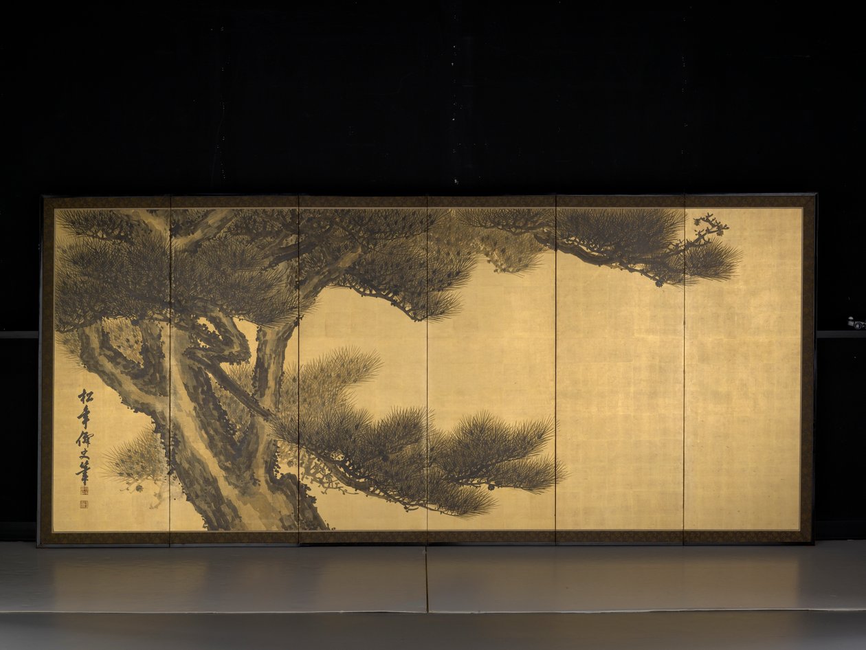 Dragões envelhecidos (tinta e cor sobre folha de ouro sobre papel) de Suzuki Shōnen
