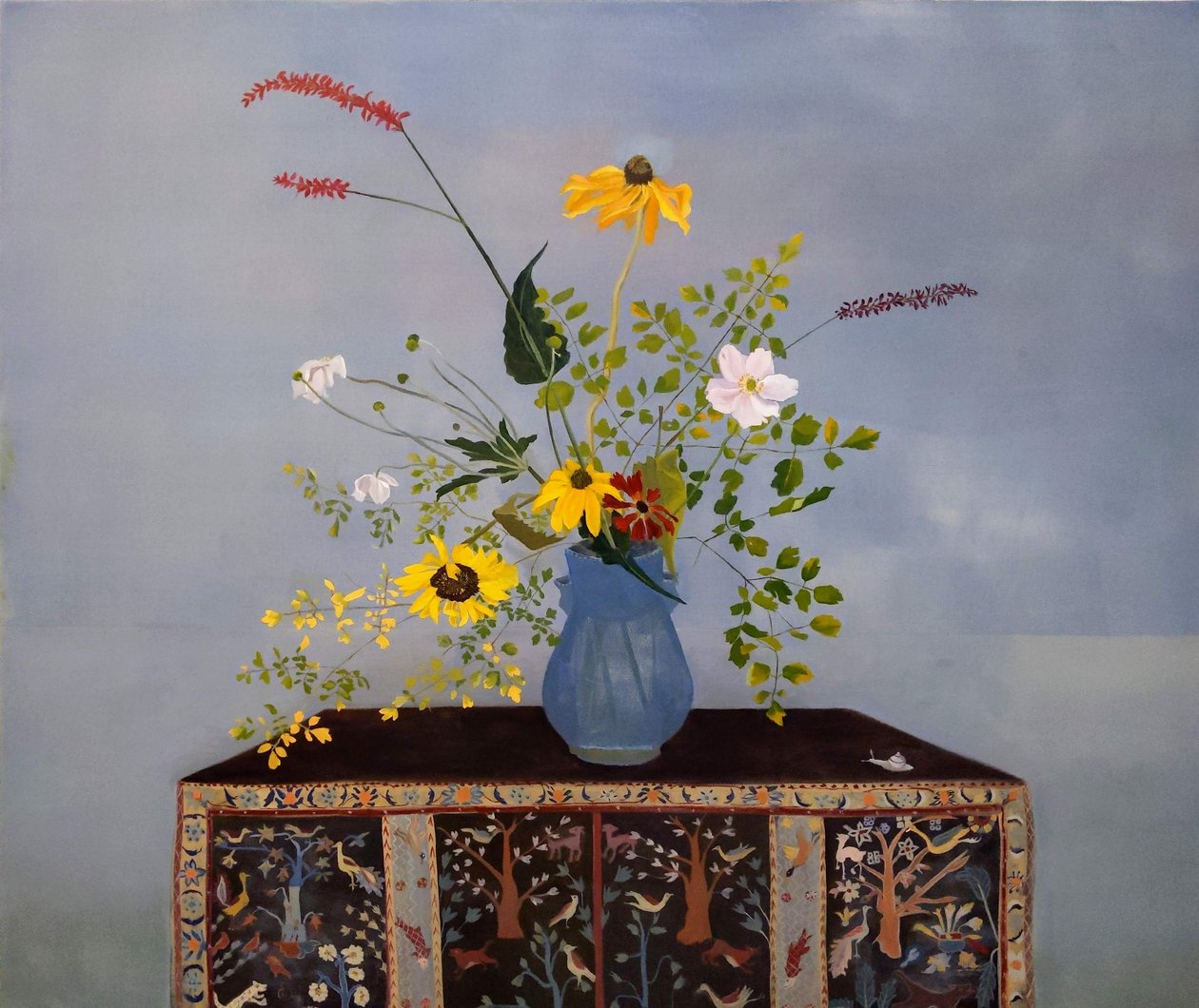 Flores de outubro numa caixa persa, 2022 (óleo sobre linho) de Suzy Fasht