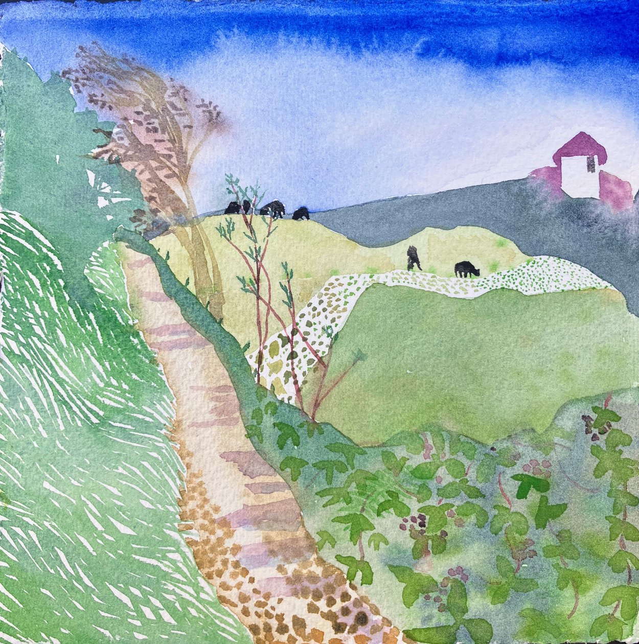 Caminho costeiro do sudoeste - Gara Rock, 2023 (aguarela sobre papel) de Suzy Fasht