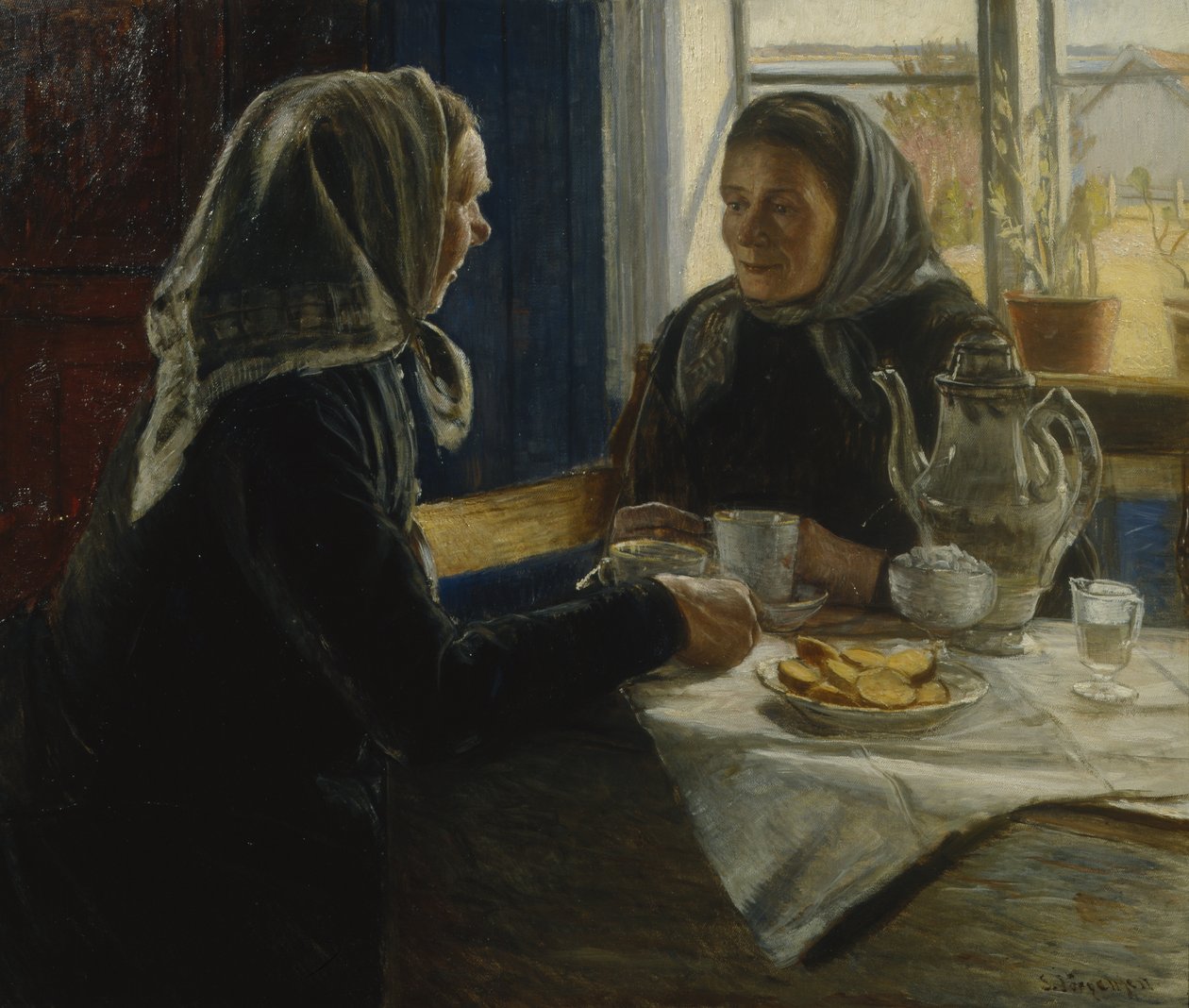 Duas mulheres a beber café (óleo sobre tela) de Sven Jorgensen