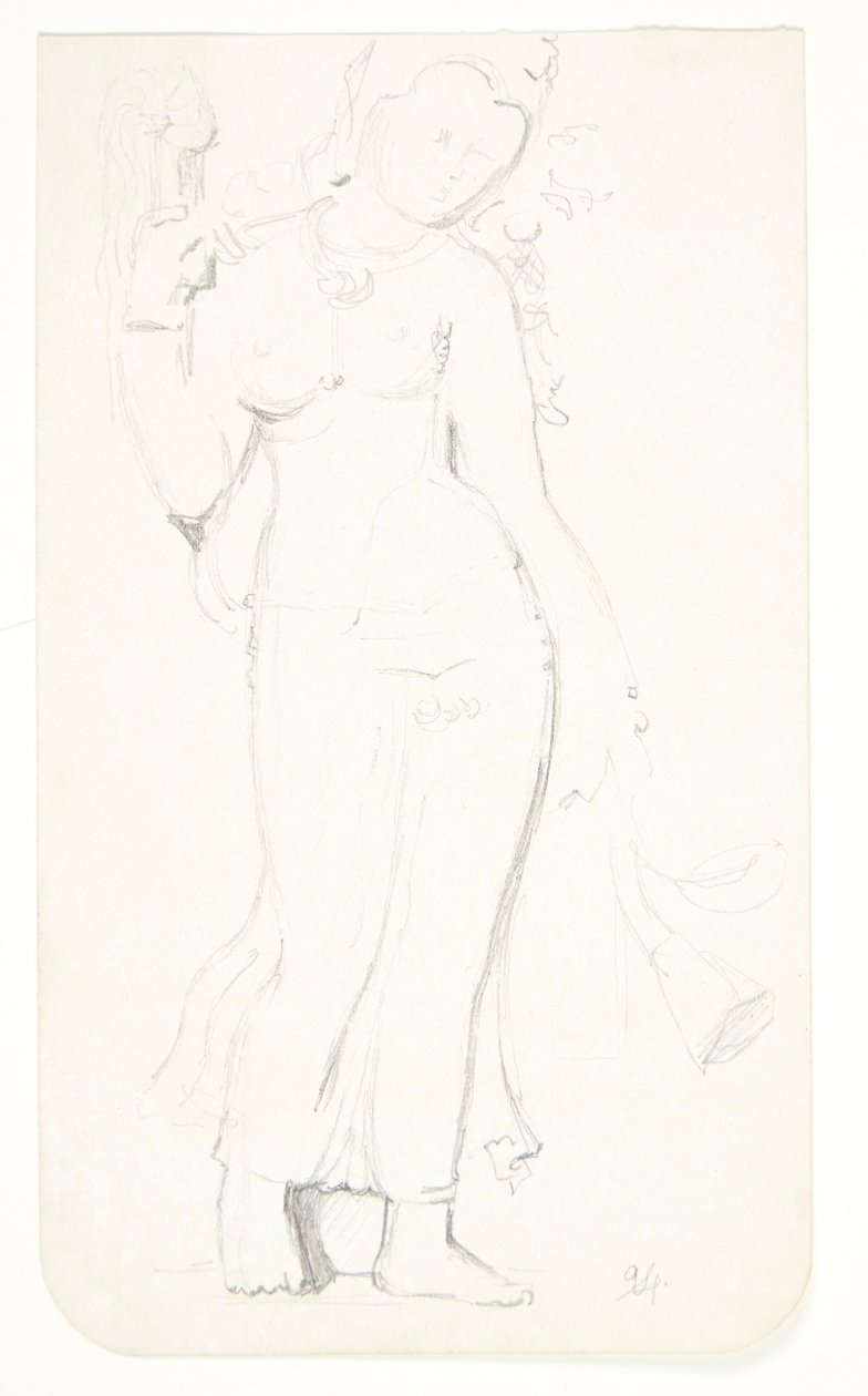 Mulher em pé. Folha de estudo após relevos em Borobudur, Java de Svend Rathsack