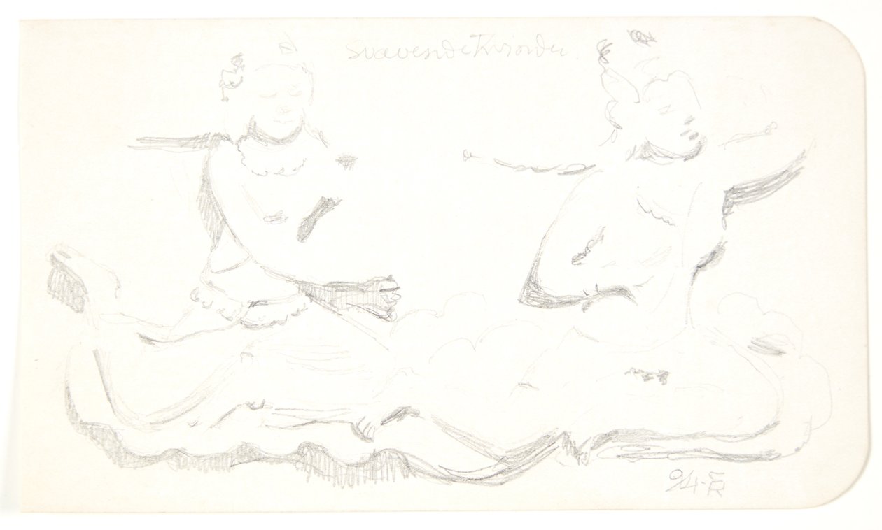 "Mulheres Flutuantes". Folha de estudo após relevos em Borobudur, Java. de Svend Rathsack