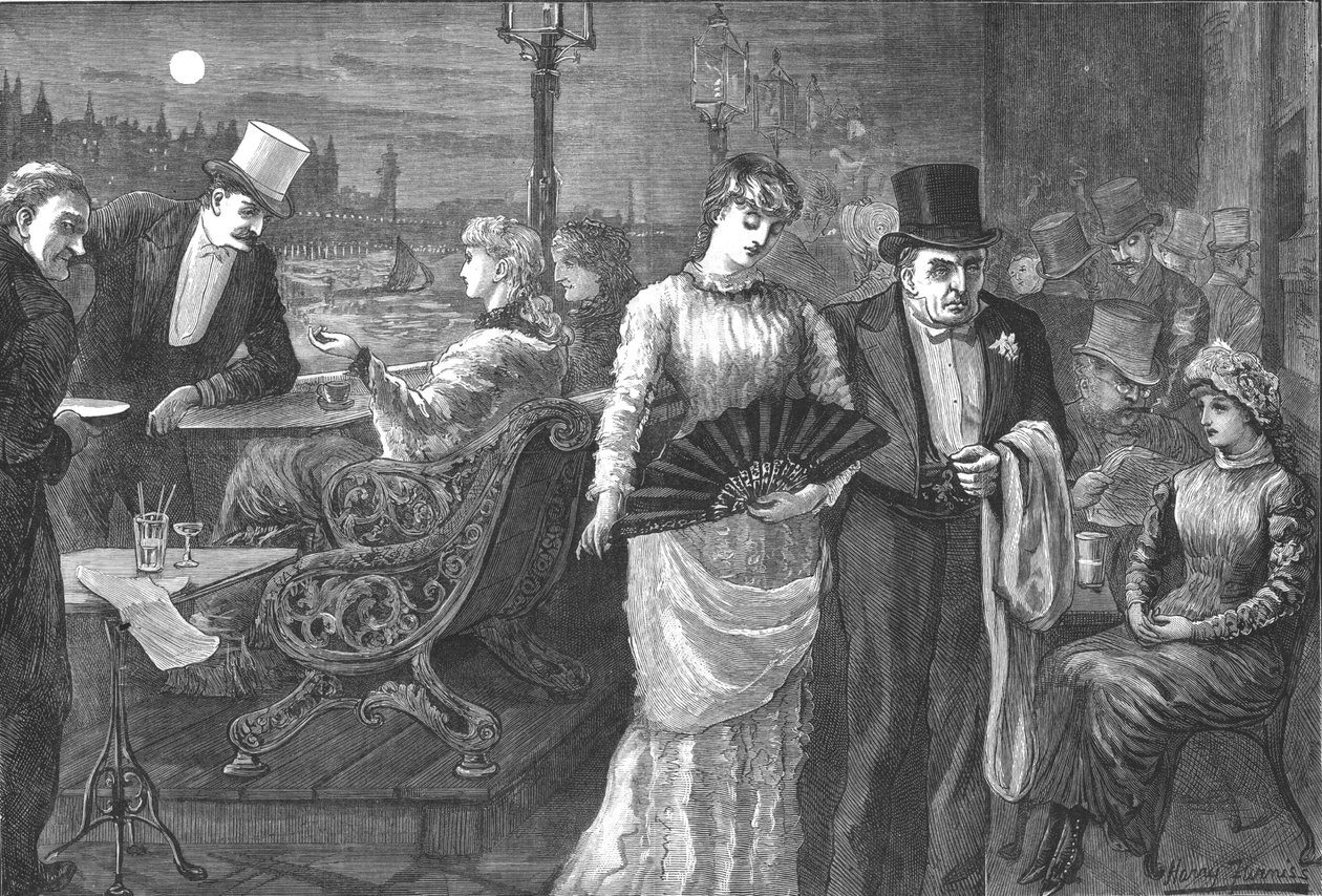 Uma noite de verão no terraço da Câmara dos Comuns, Palácio de Westminster, 1881 de Swain