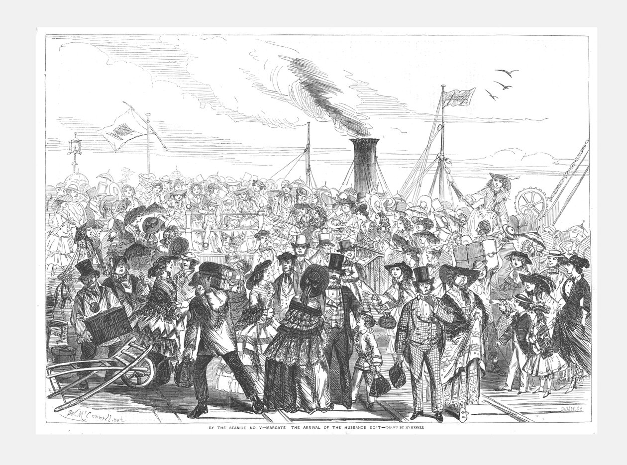 Margate, chegada do barco dos maridos, 1856 de Swain