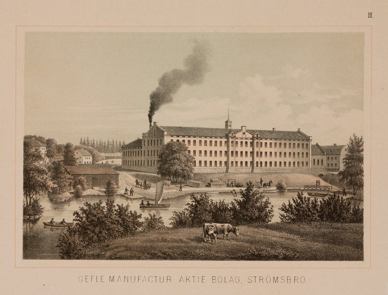 Moinho de algodão, Stromsbro, Suécia, c.1840 (cor litho) de Swedish School