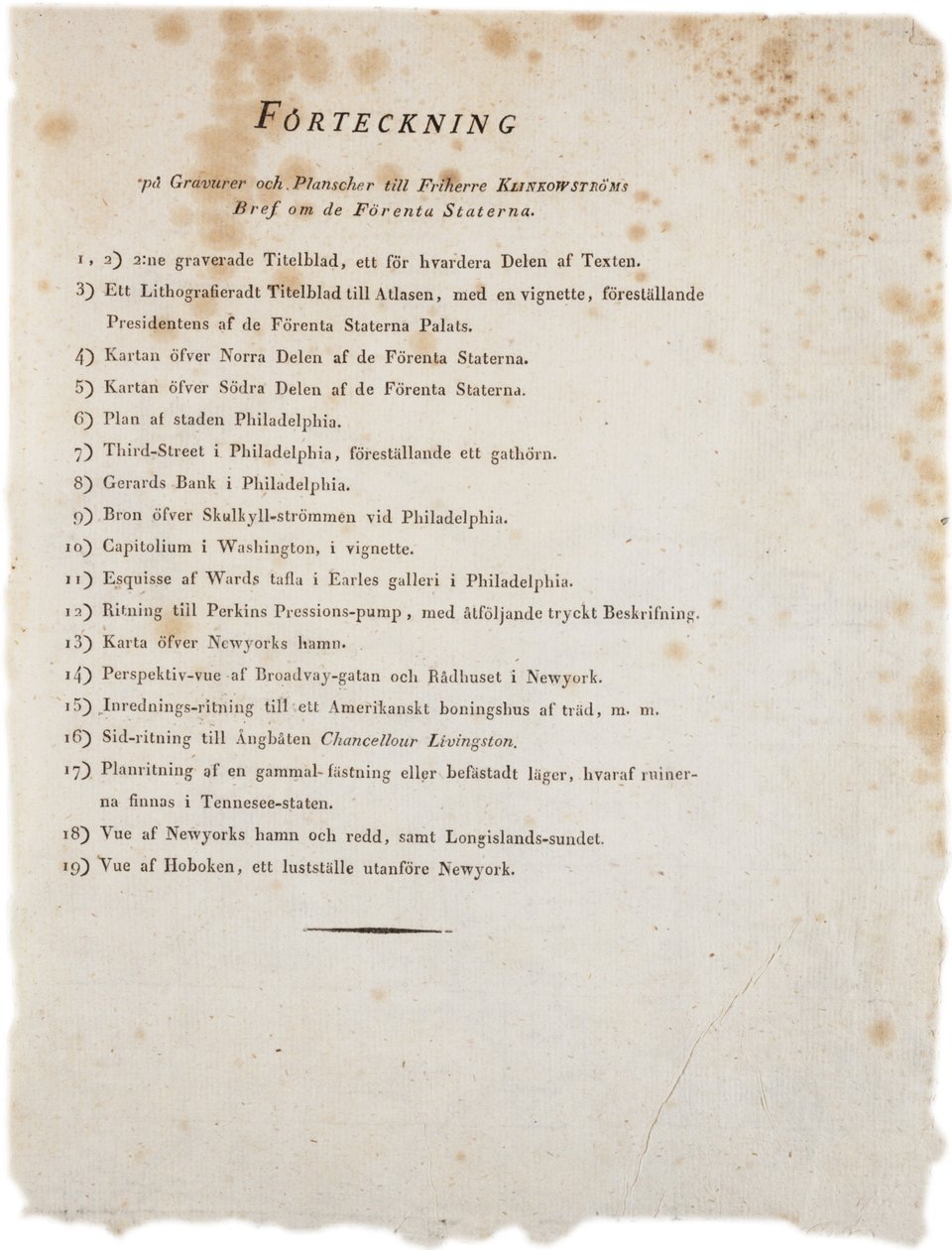 Lista de ilustrações de Klinckowstroms Atlas dos Estados Unidos, 1824 (impressão) de Swedish School