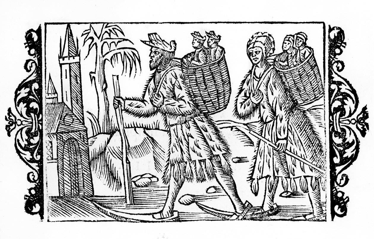 Dois finlandeses no esqui - em "De Gentibus Septrionalibus" do Arcebispo Olaus Magnus, Suécia de Swedish School