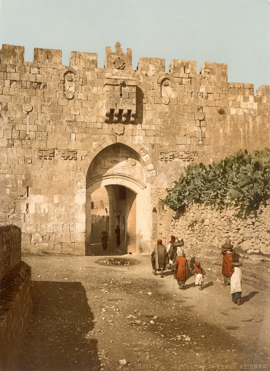Portão de St. Stephens, também chamado de Lions Gate, Jerusalém, c.1880-1900 (photochrom) de Swiss Photographer