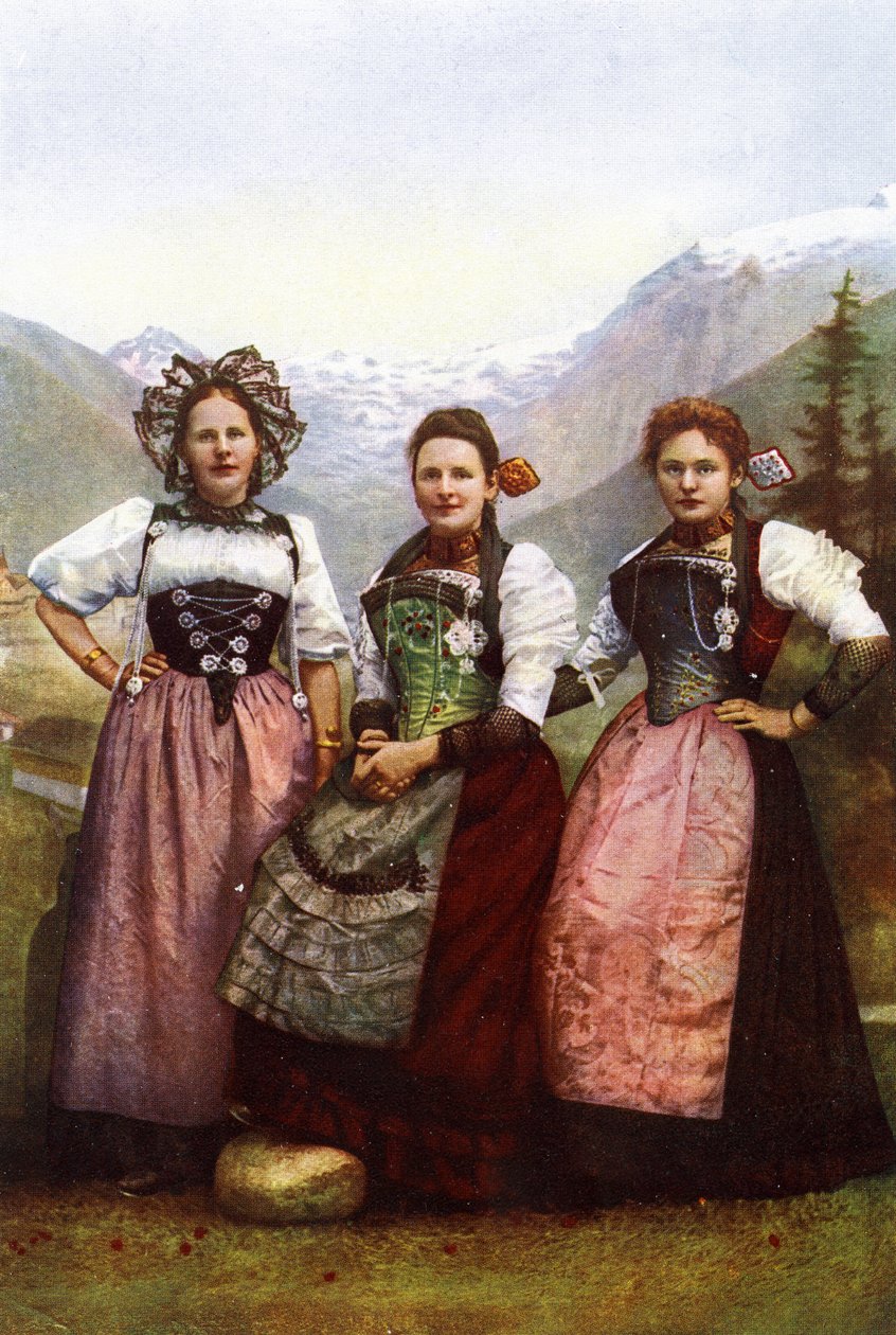 Três meninas suíças, final do século XIX de Swiss Photographer