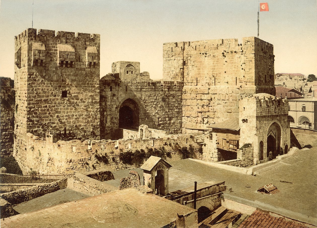 Vista da entrada para a cidadela, Jerusalem, c.1880-1900 (photochrom) de Swiss Photographer