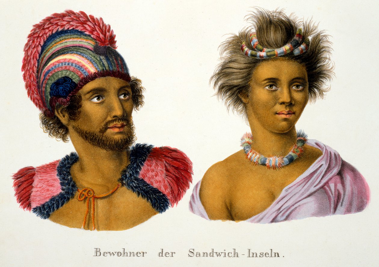 Nativos das Ilhas Sandwich do Pacífico, do Estudo Etnológico de Vários Tipos Raciais de Vários Continentes, por CI Brodtmann, 1824 de Swiss School