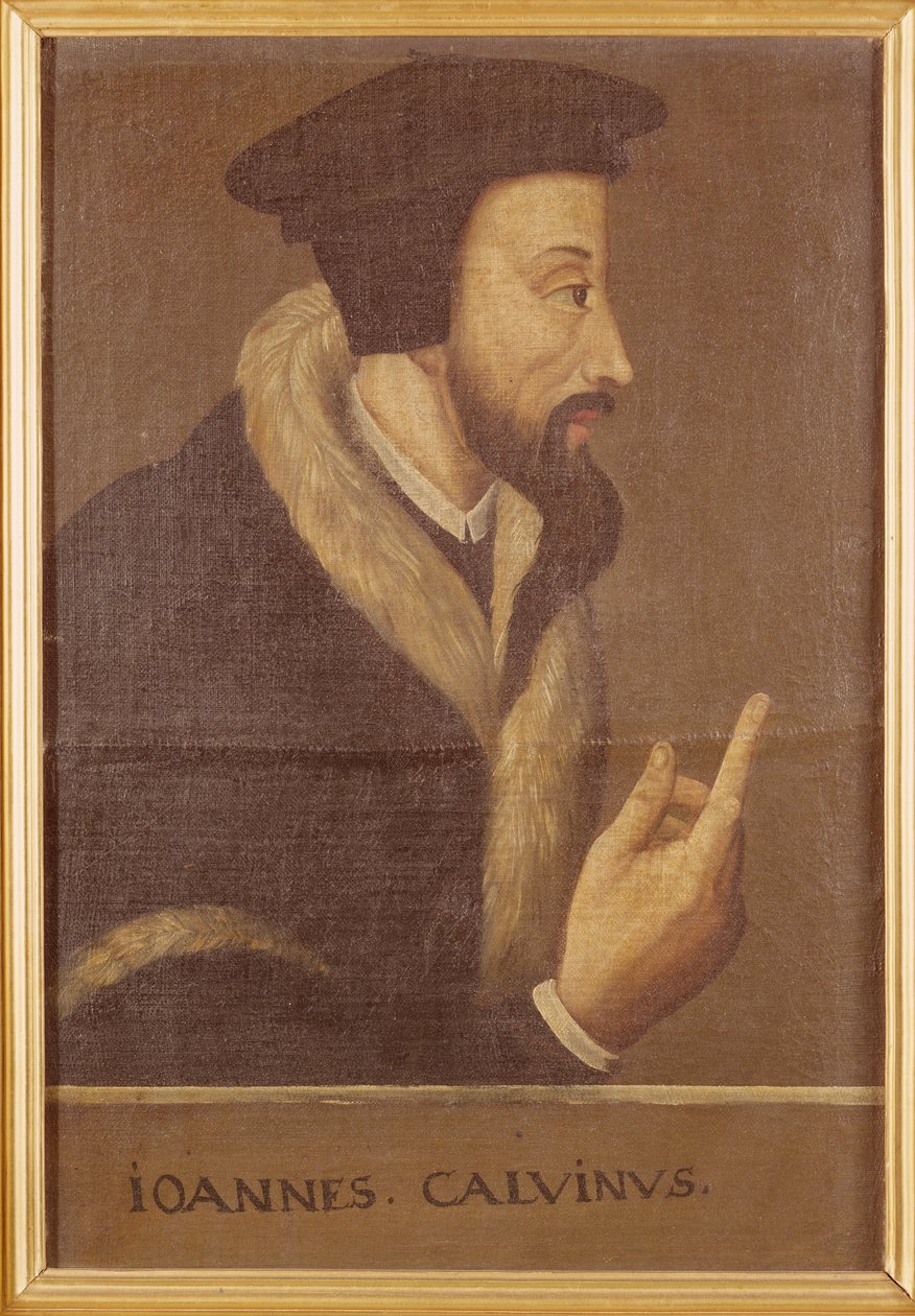 Retrato de João Calvino (1509-64) teólogo e reformador francês de Swiss School