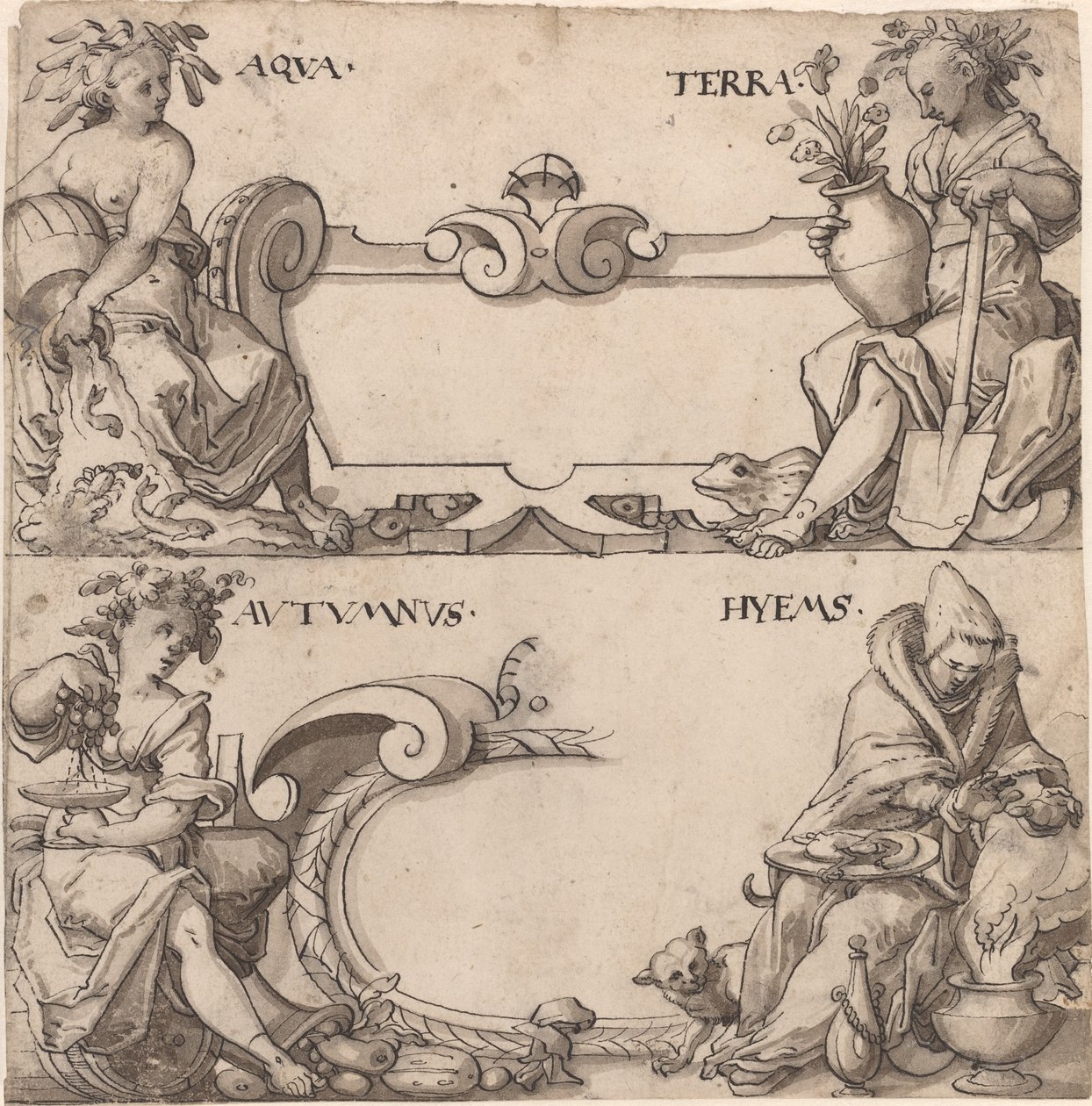 Água e Terra/Outono e Inverno de Swiss 16th Century