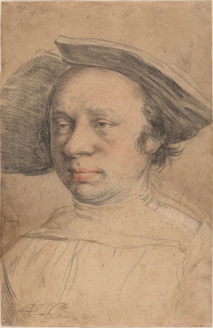 Retrato de um homem com um chapéu de abas largas de Swiss 16th Century after Hans Holbein the Younger