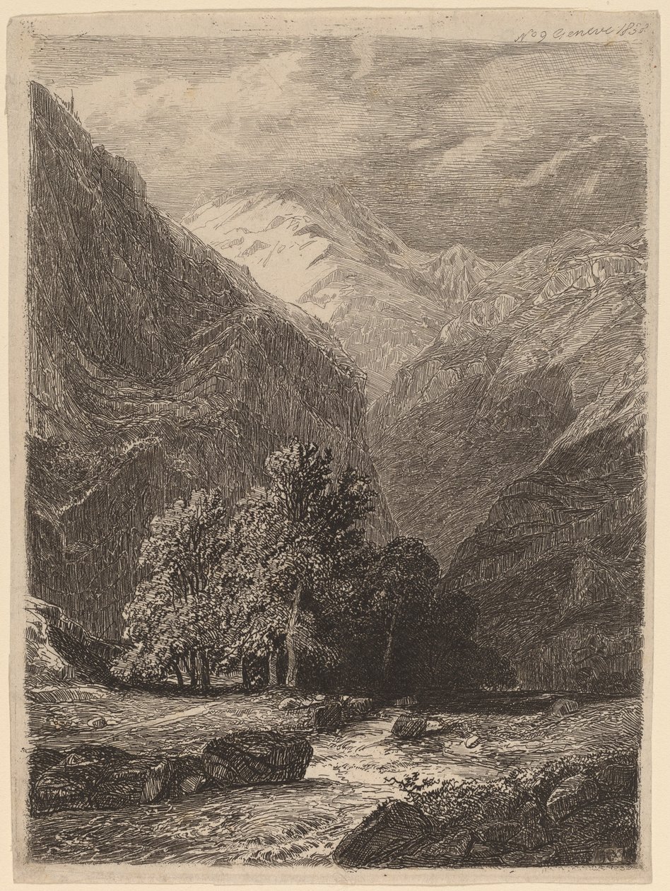 Paisagem montanhosa de Swiss 19th Century