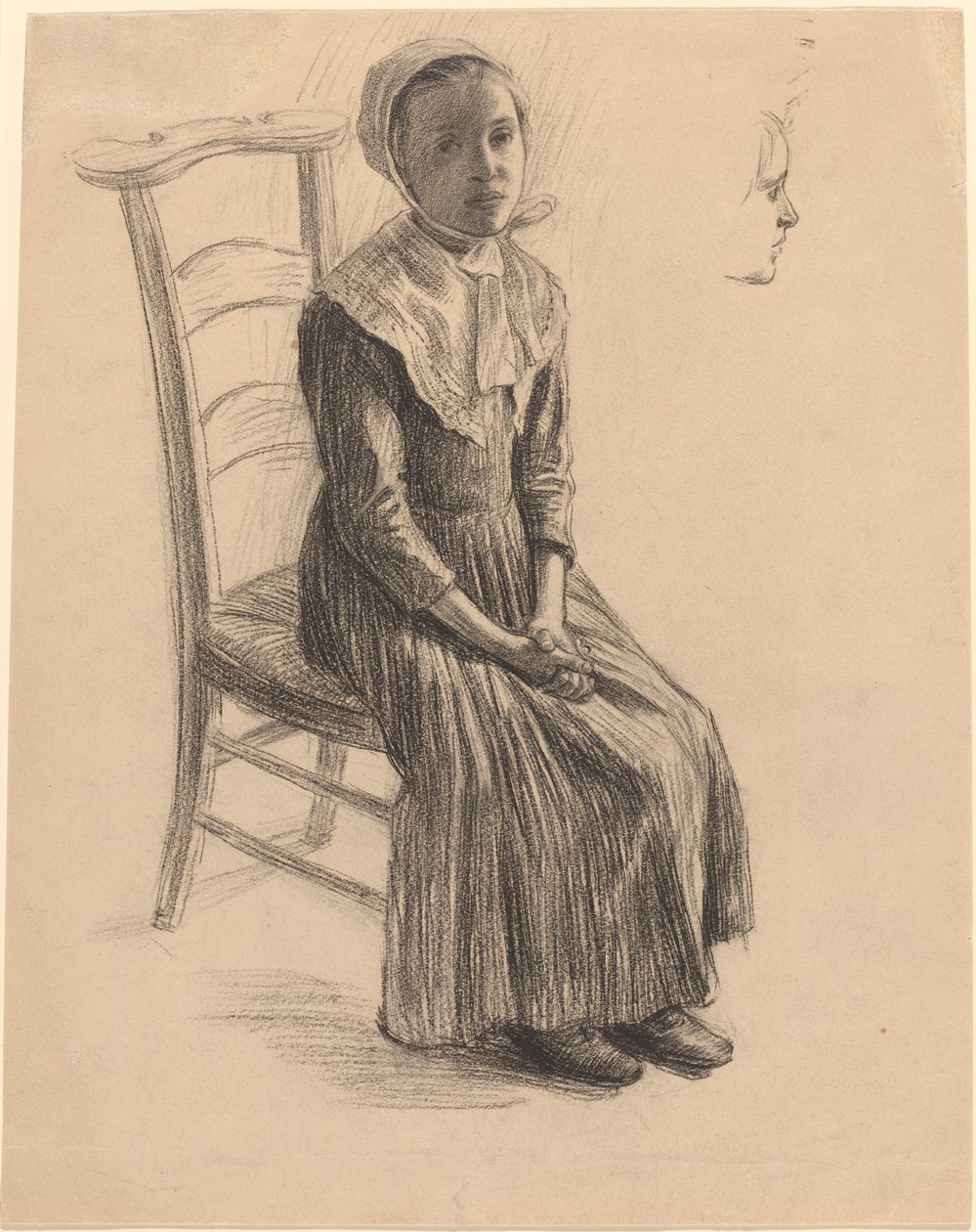 Garota Sentada em Fantasia de Camponesa de Swiss 19th Century