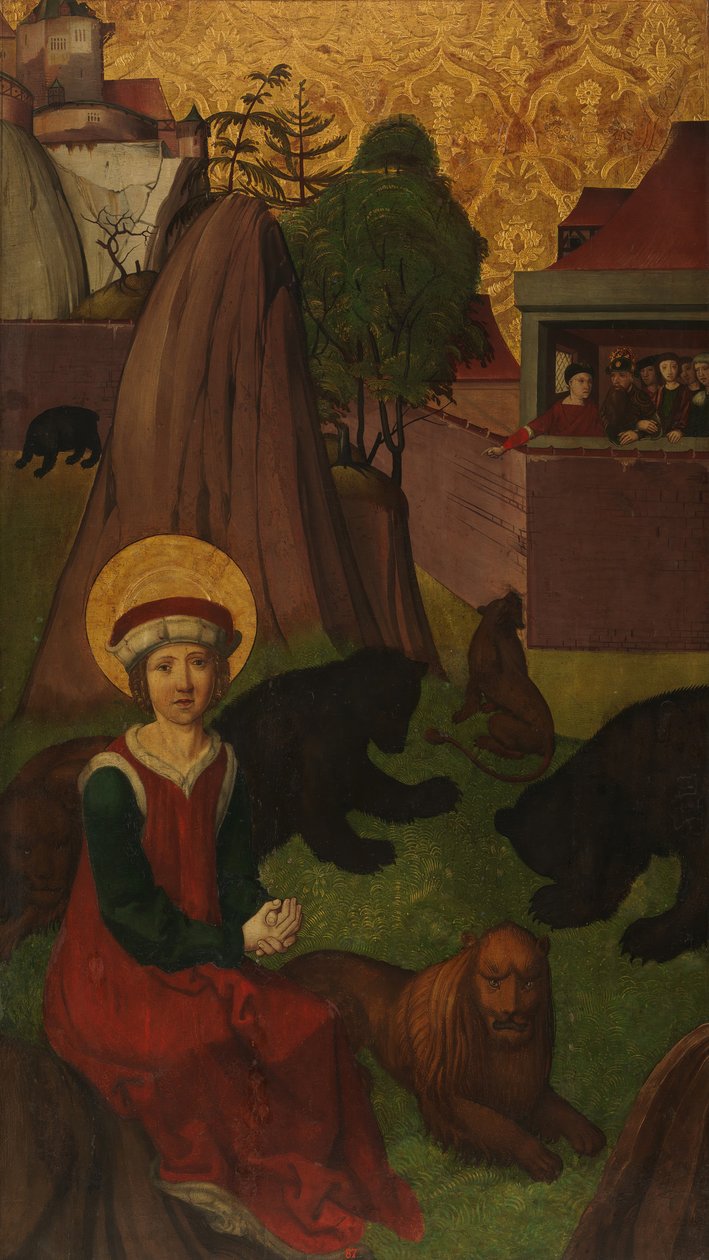 St Agapitus de Praeneste na Arena, int. A decapitação de Santo Agapito..., c1500-1505. de Swiss Painter