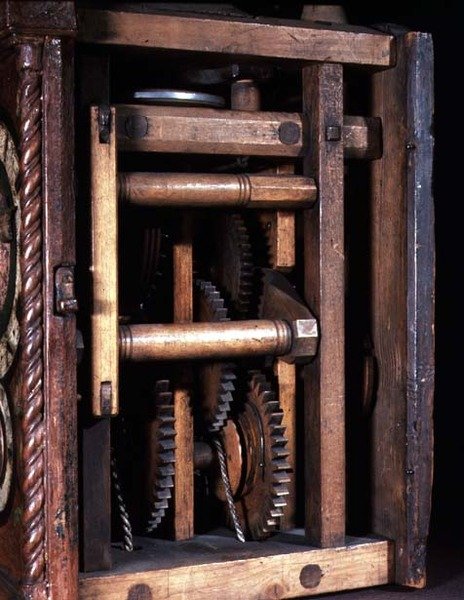 Relógio de alarme doméstico, detalhe dos movimentos de Swiss School