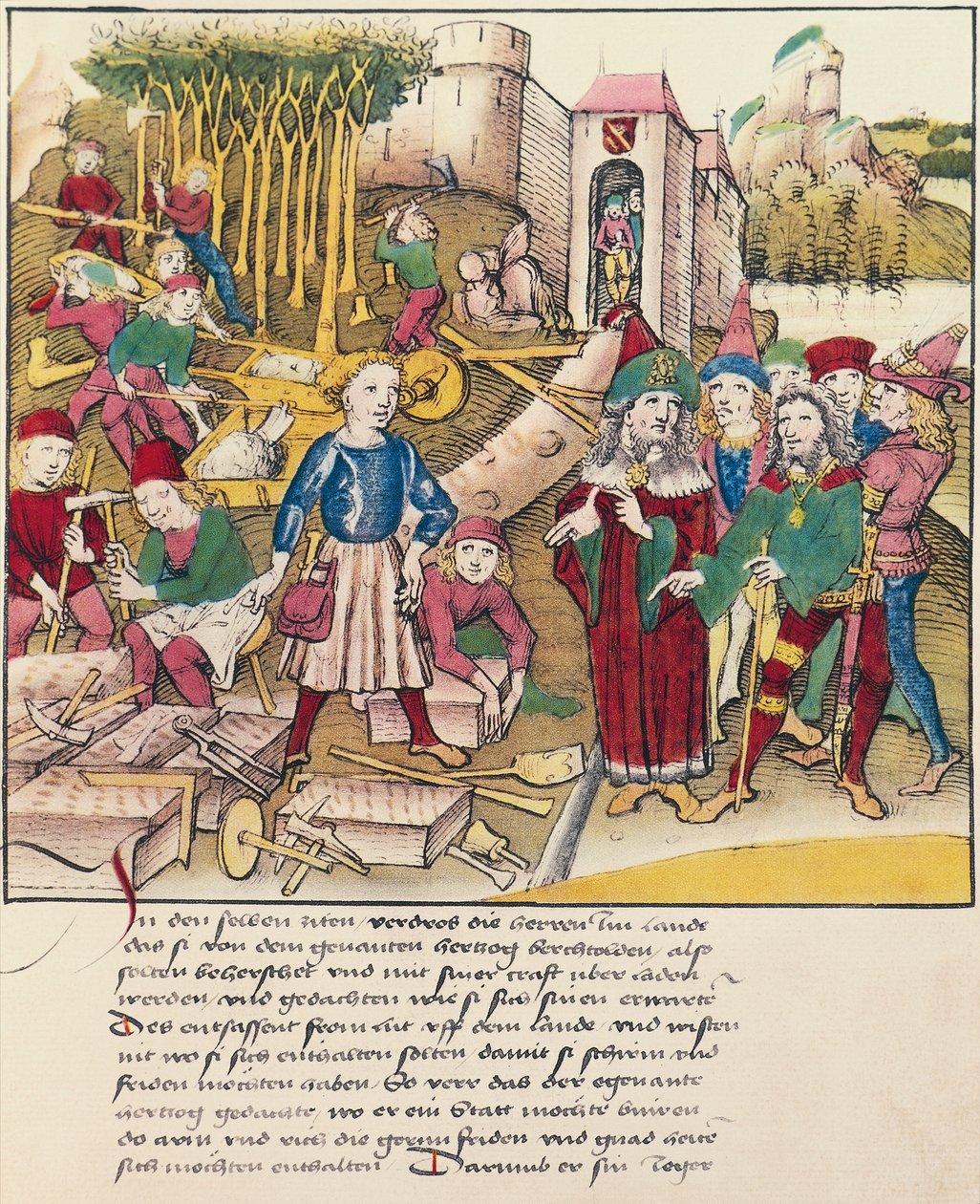 Fundação da cidade de Berna em 1191 miniatura de Spiezer Bilderchronik, Suíça de Swiss School