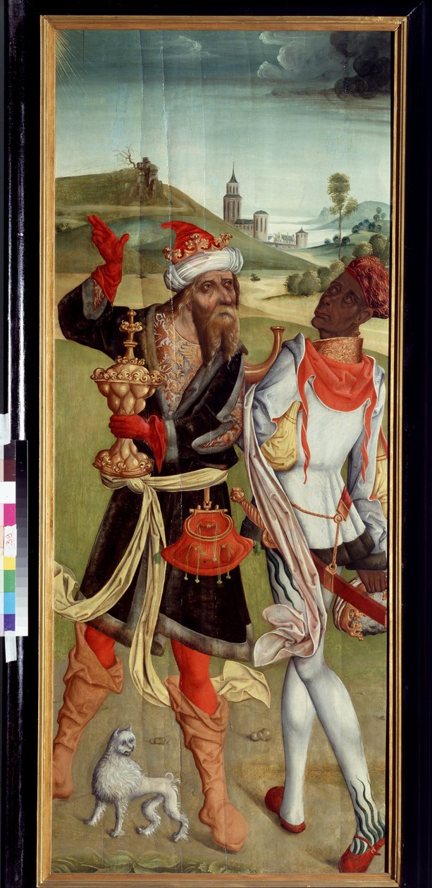 A adoração dos Reis Magos, dois Reis Magos. Pintura por um mestre suíço (início do século XVI). Óleo sobre madeira de Swiss School