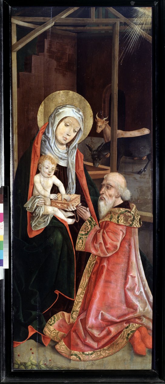 A Adoração dos Reis Magos, Virgem e Menino. Pintura de um mestre suíço (início do século XVI). óleo sobre madeira de Swiss School