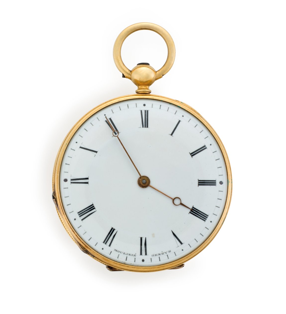 Relógio de bolso com cilindro de face aberta Moulinie, Geneve, gravado em 30 de junho de 1846 (ouro) de Swiss School