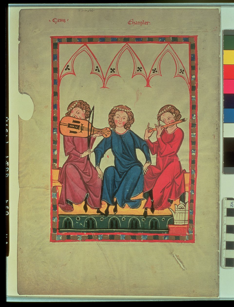 Músicos, do Manasse Codex, uma coleção de canções de amor cortês, c.1300-20 de Swiss School