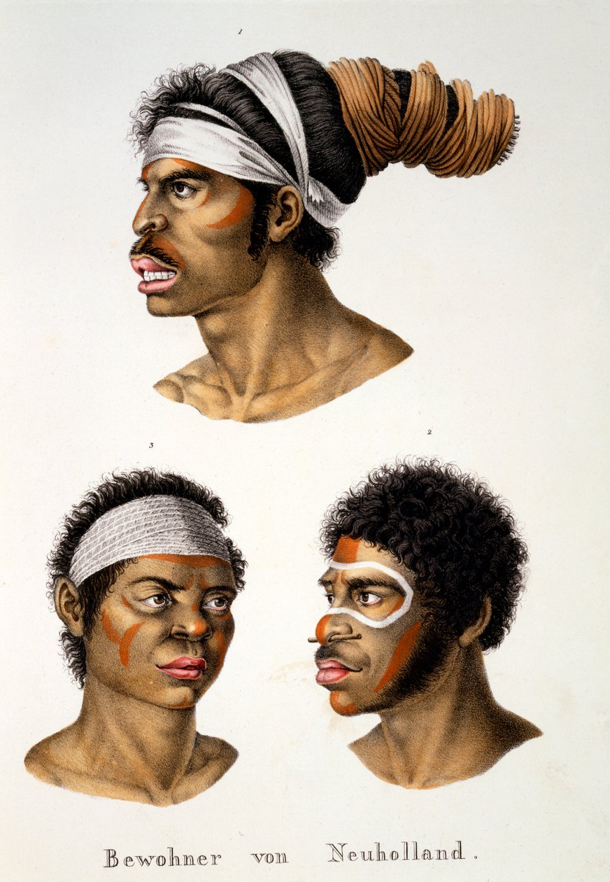 Nativos da Nova Holanda (Austrália), do Estudo Etnológico de Vários Tipos Raciais de Vários Continentes, por CI Brodtmann, 1824 de Swiss School