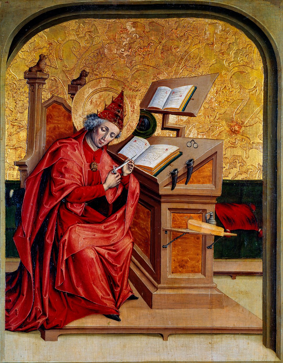 Retrato de Santo Gregoire o Grande ou o Grande (540-604) Papa de 590 a 604 Pintura da Escola Suíça do século XV Dijon, Museu de Belas Artes de Swiss School