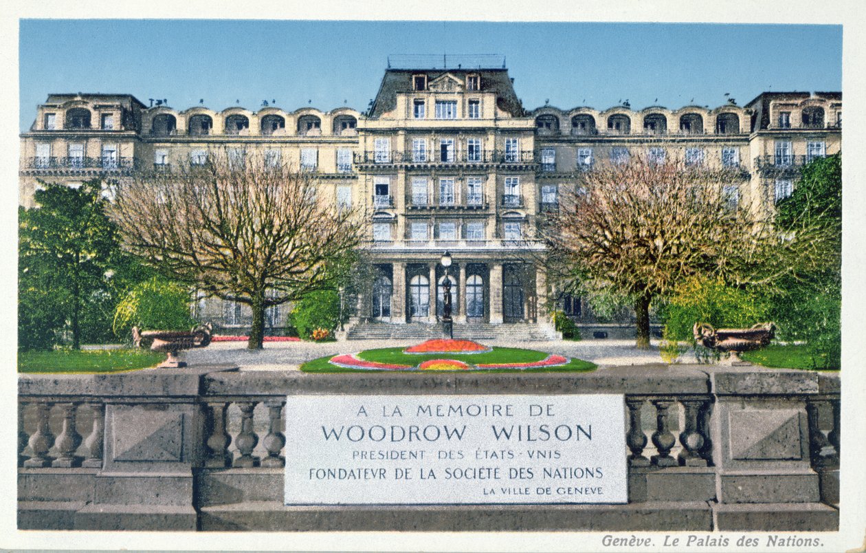 Cartão postal do Palais des Nations em Genebra, cartão postal c.1924 de Swiss School
