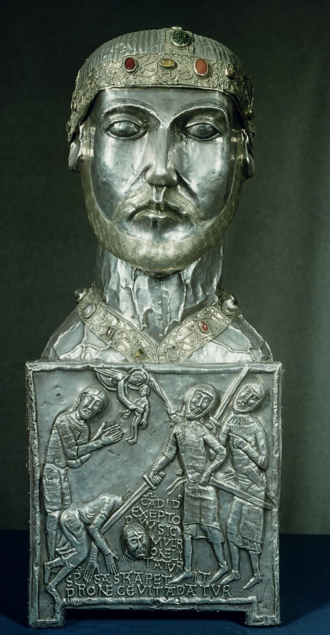 Relicário chefe de St. Candidus, c.1165 (ouro e prata) de Swiss School