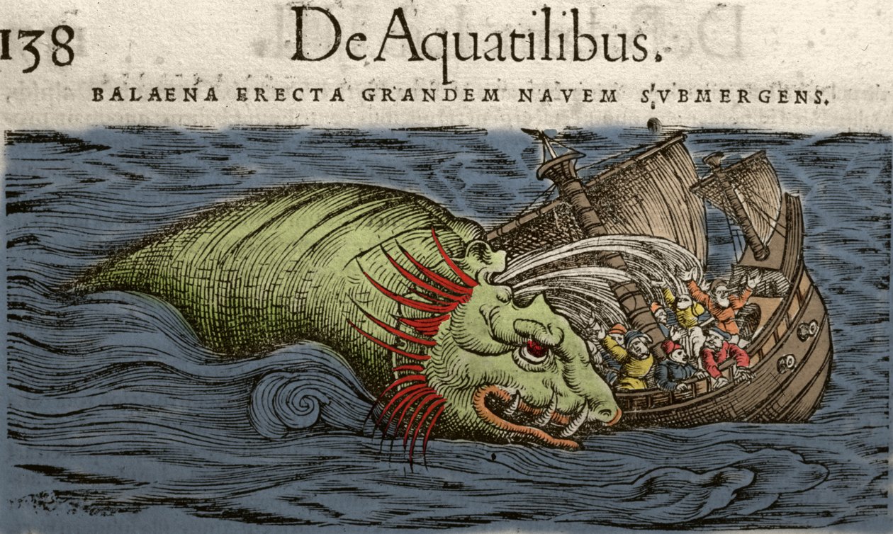 Monstro Marinho atacando um navio, ilustração de 