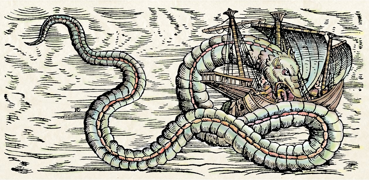 Monstro marinho, ilustração de "Historiae Animalium" de Conrad Gesner de Swiss School