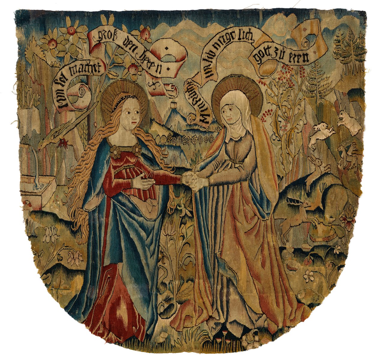 Painel de tapeçaria representando a Visitação, c.1500 (lã, seda, metal e ouro) de Swiss School