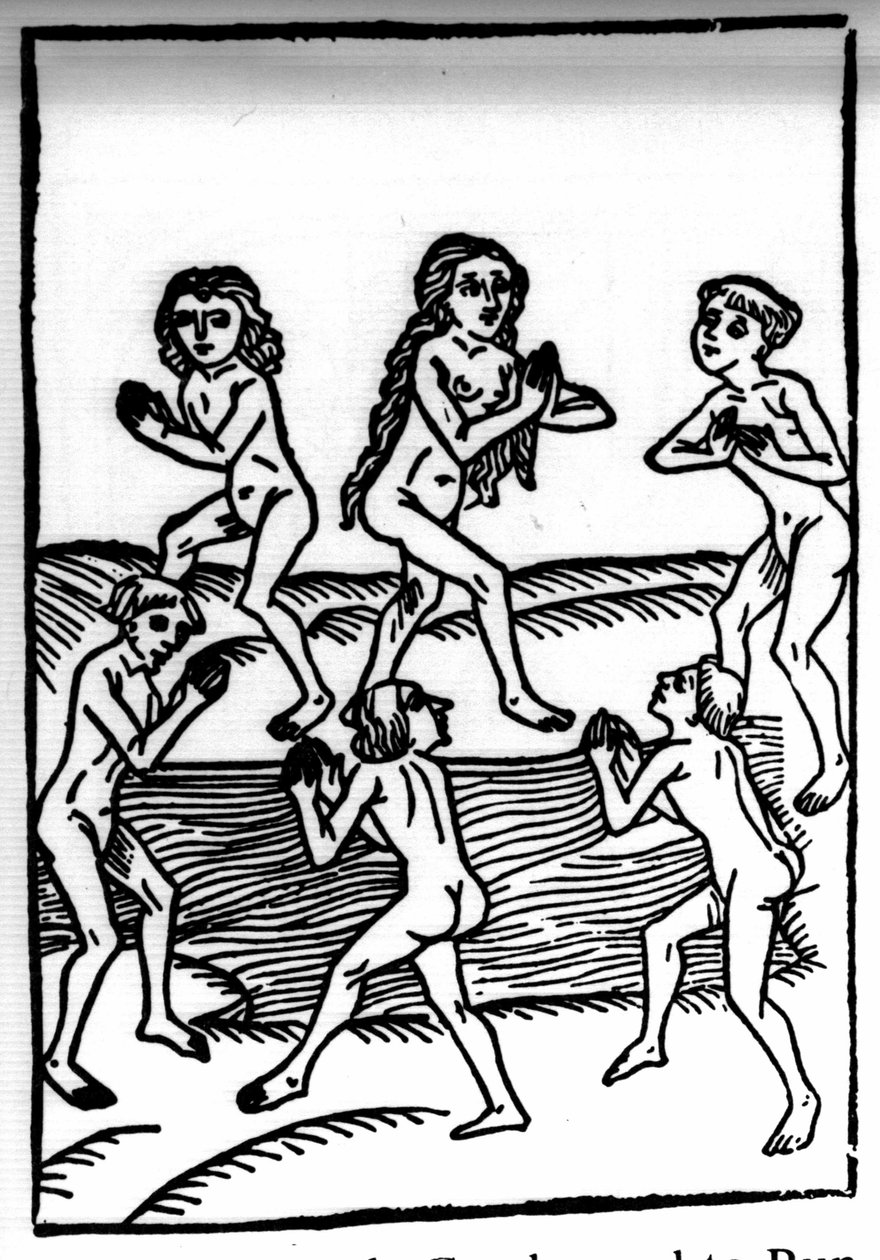 A lenda de Saint Brendan (Brandan), heróis e santo irlandês do século VI. Condenados pecadores. Gravura de "Die Wunderbare Meerfahrt des Hl. Brandan". Bale de Swiss School