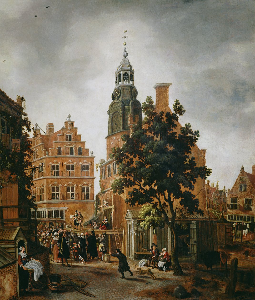 A torre do Munt com um Quack elogiando sua mercadoria, Amsterdam de Sybrandt van Beest