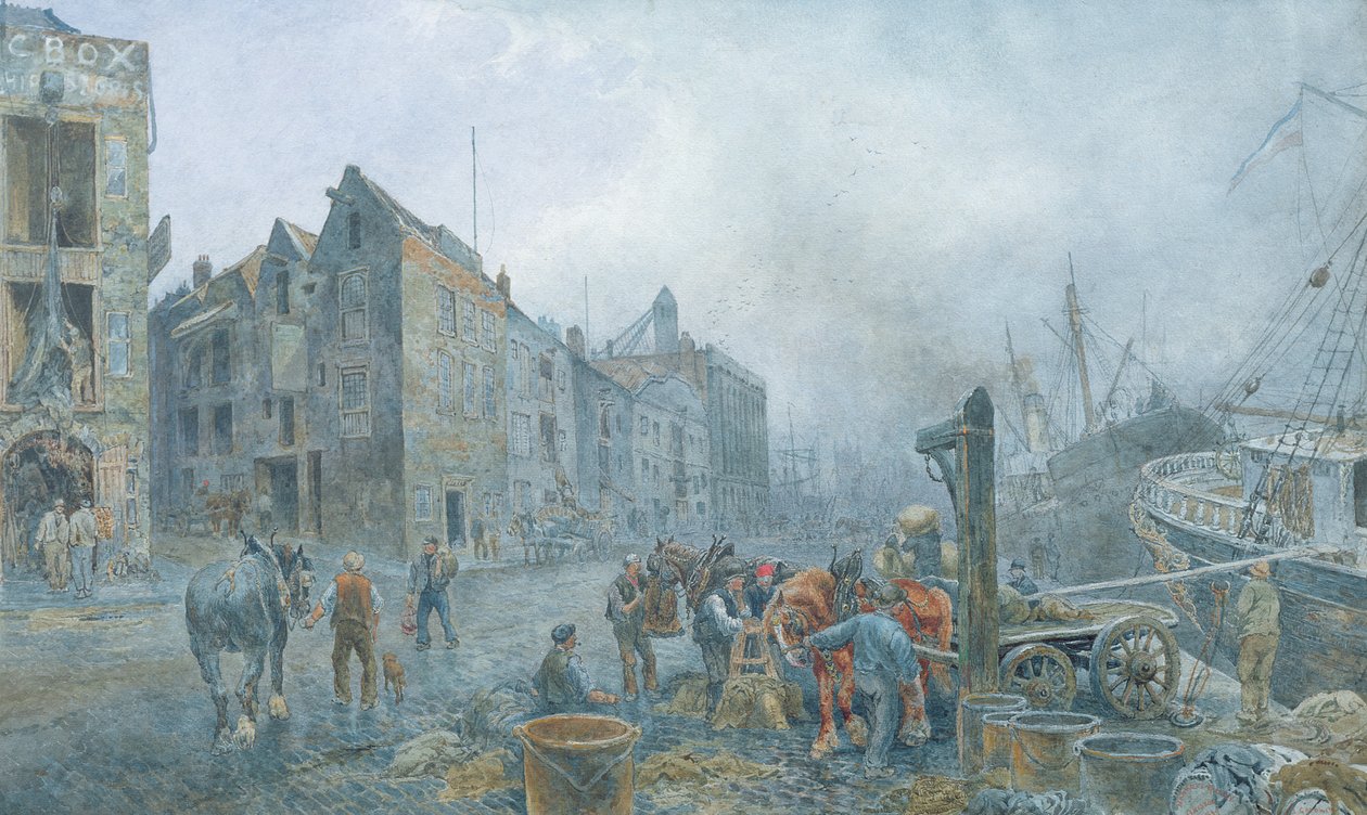Cais estreito, Bristol, 1899 (aguarela sobre papel) de Sydney Goodwin