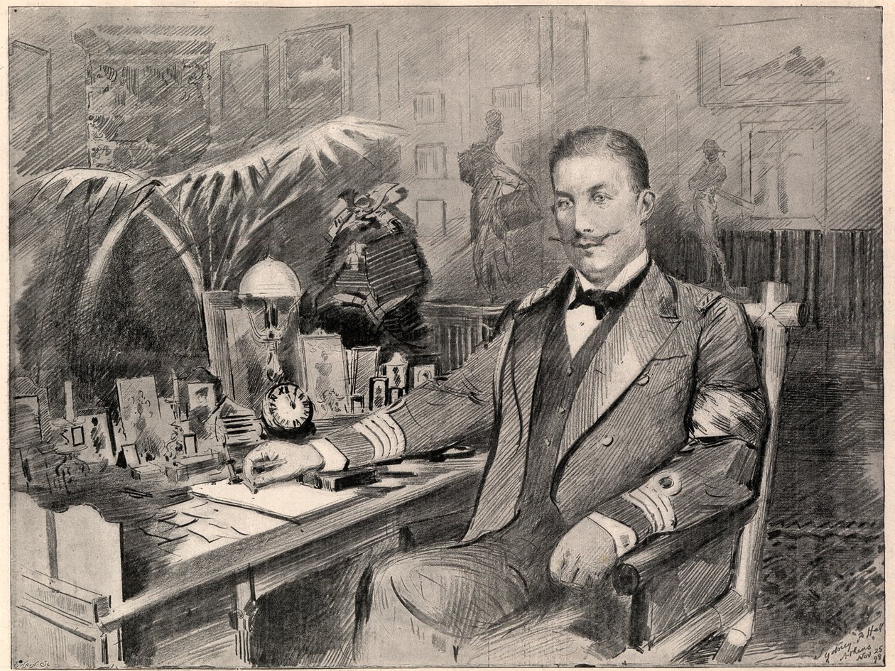 Príncipe George da Grécia e Dinamarca, alto comissário de Creta, em casa em Atenas, 1898. de Sydney Prior Hall